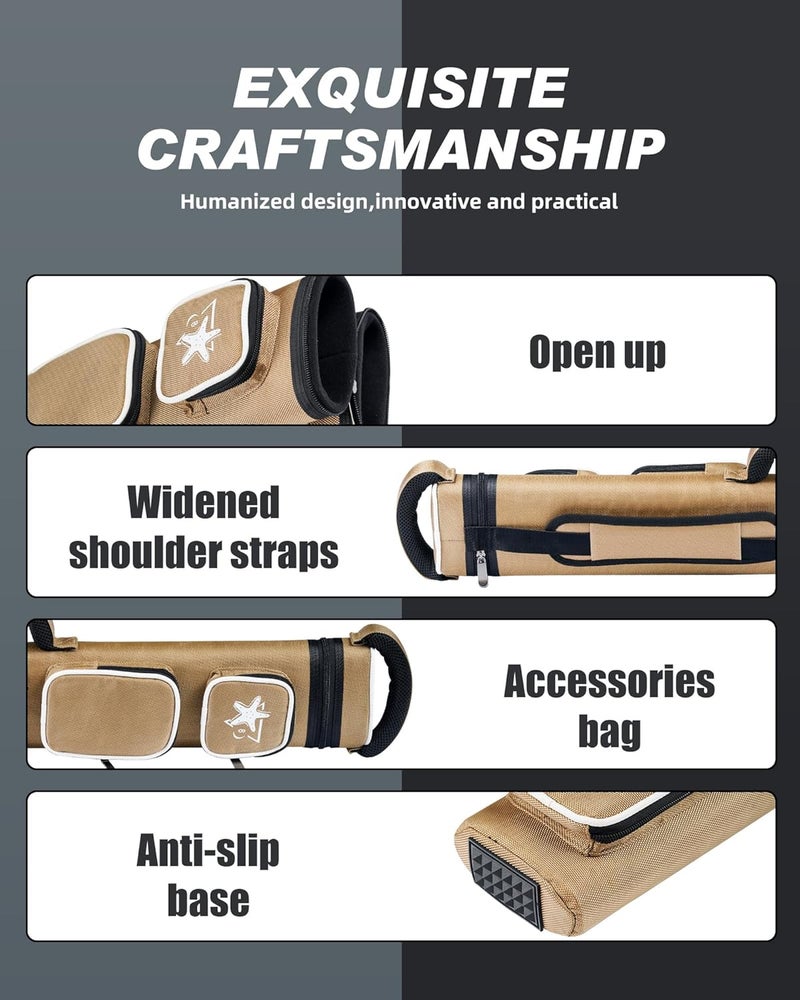 CRICAL Pool Cue Case 2x4 Hard Pool Stick Case Holds 2 Butts and 4 Shafts for Adults Billiard Cue Case with Soft Shoulder Straps - Image 5